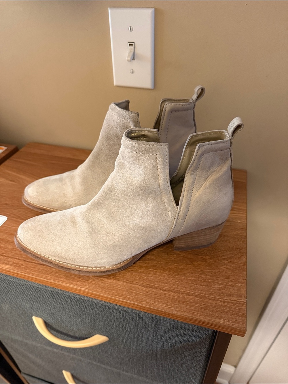 Women's light tan Suede Cutout Ankle Booties